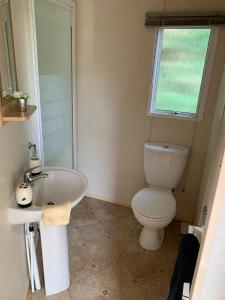 ein Bad mit einem WC und einem Waschbecken in der Unterkunft Kingsgate 49 in Shanklin
