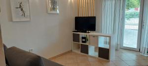 sala de estar con TV de pantalla plana en un soporte en Apartma Vida, en Koper