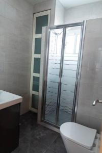a bathroom with a shower and a toilet and a sink at La Viña by Gades Gestión in Cádiz