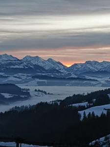 a view of a mountain range with snow covered mountains at Bärnsicht Panorama Hotel in Wasen