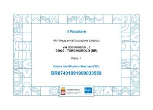 Un certificat, premiu, logo sau alt document afișat la Il Focolare Casa Vacanza