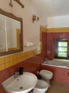 a bathroom with a sink and a toilet and a tub at Il Mulino Del Tempo Perduto in Bagnone