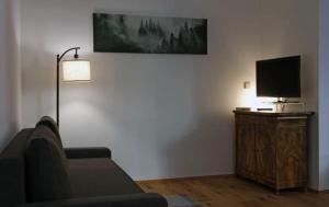 a living room with a couch and a flat screen tv at Ferienwohnung Scheffelhaus in Gengenbach
