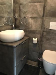 een badkamer met een wastafel en een toilet bij Spacious Apartment In N. Smirni in Athene