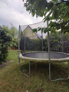 a trampoline in the grass in a yard at Maison individuelle 3 chambres in Pleudihen-sur-Rance