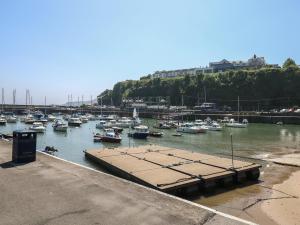 eine Reihe von Booten liegen in einem Hafen vor Anker in der Unterkunft The Loft Wisteria Cottage in Saundersfoot