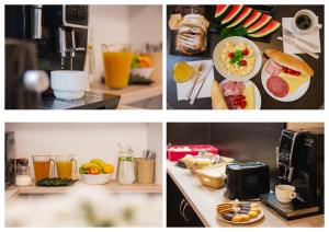 un collage de fotos de comida en un mostrador de cocina en Penzion Amátka, en Hradec Králové