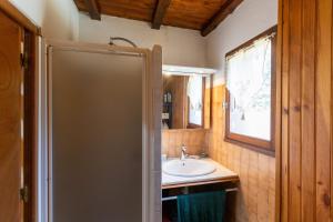 a bathroom with a sink and a mirror and a sink at La Perle des Pyrénées - Maison pour 8 in Formiguères