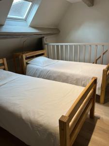 - une chambre avec 2 lits et une fenêtre dans l'établissement La petite maisonnette, à Saint-Georges-sur-Cher