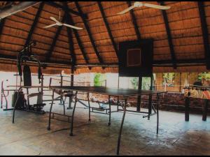 una mesa de ping pong en una sala con cámara en Eco Lodge en Lephalale