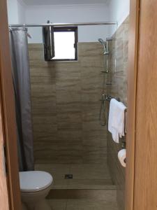a bathroom with a shower with a toilet and a window at Casa Adina David in 2 Mai +6 photos