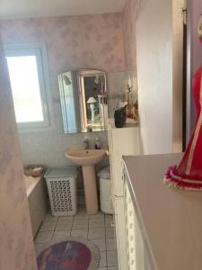 a bathroom with a sink and a tub and a mirror at Appartement T2 lumineux CHU Stade Gaston Gérard 2 nuits minimum in Dijon +9 photos