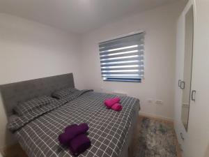 ビイェラシュニツァにあるApartment Bjelasnica DAHのベッドルーム1室(ピンクの枕2つ付)