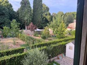 een uitzicht op een tuin met struiken en bomen bij Sweet Home Florence in Florence