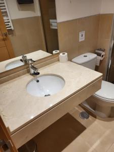 La salle de bains est pourvue d'un lavabo et de toilettes. dans l'établissement Hacienda de Alamo / Casa Veraneo, à Fuente-Álamo de Murcia