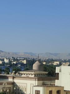 une vue sur une mosquée depuis le toit d'un bâtiment dans l'établissement happy home, à Louxor