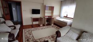 ein Wohnzimmer mit 2 Sofas und einem TV in der Unterkunft Kule Apart in Trabzon