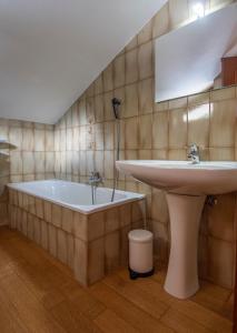 uma casa de banho com um lavatório e uma banheira em La casa delle farfalle - CIR VDA SARRE 0001 em Aosta