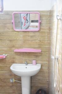 a bathroom with a sink and a mirror on the wall at Green Mart Family Rest in Anuradhapura