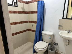 un bagno con un water e un lavandino di LA VILLA DE LA ABUELA a San Cristóbal de Las Casas Altre 73 foto