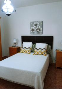sypialnia z dużym białym łóżkiem z poduszkami w obiekcie LA CASA DE PÁ w mieście Vega de San Mateo