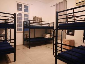 Pokój z 3 łóżkami piętrowymi i oknem w obiekcie Apartments BU93 w Tel Awiwie