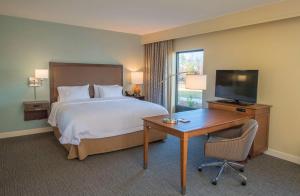 a bedroom with a bed and a desk and a television at Hampton Inn & Suites Braselton in Braselton