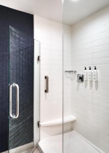 聯盟市的住宿－Fairfield Inn & Suites by Marriott Houston League City，带淋浴的浴室和玻璃门