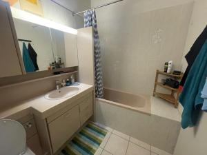 a bathroom with a sink and a bath tub at Chambre atypique in Saint-Blaise