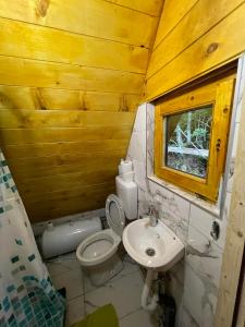 uma casa de banho com um WC e um lavatório em WildBeauty Grebaje em Vusanje
