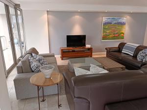 a living room with two couches and a television at 501 Canal Quays in Cape Town