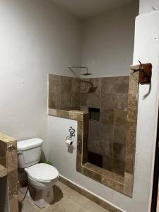 uma casa de banho com um WC e um chuveiro em Villa Pedacito de Cielo em Leona Vicario