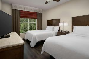 胡佛Embassy Suites by Hilton Birmingham Hoover的有两张床和一扇窗户的酒店房间