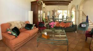 uma sala de estar com um sofá e uma mesa em Entre vigne et Camargue em Générac
