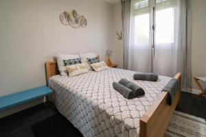 1 dormitorio con 1 cama con 2 almohadas en Villa Bô Soley, côté Plages et Volcan, en Le Prêcheur
