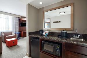 Habitación de hotel con lavabo y espejo en Hampton Inn & Suites Mt. Prospect, en Mount Prospect