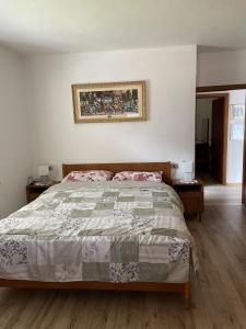 1 dormitorio con 1 cama y 2 mesitas de noche en Appartamento in villetta sulle dolomiti di Brenta, en Pracorno di Rabbi