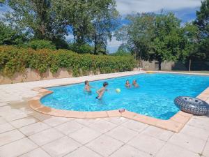 a group of children playing in a swimming pool at Chambres d'Hôtes des trouilles in Lafrançaise