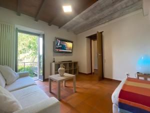 a living room with a couch and a tv at Casa Bellavista - Serena in Lugano