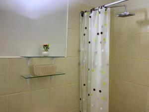 La salle de bains est pourvue d'une douche avec rideau de douche. dans l'établissement MODERN HOUSE full apartment-planta baja, à Lima