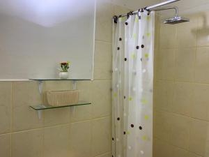 a bathroom with a shower with a shower curtain at MODERN HOUSE full apartment-planta baja in Lima +11 photos