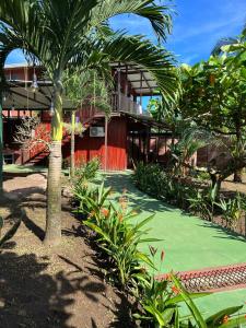 um resort com uma palmeira e um edifício em Tortuguero Hill Rooms em Tortuguero