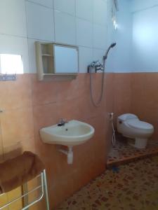 uma casa de banho com um lavatório e um WC em Riana's Homestay em Rantepao
