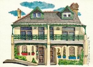 a drawing of a house with a balcony at 'Lady Beatle' Quirky Character Terrace near Harbour in Sydney