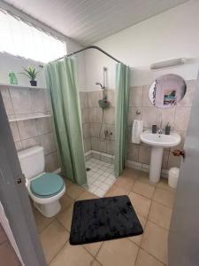 a bathroom with a toilet and a sink at Tuatahi Beach Lodge in Punaauia