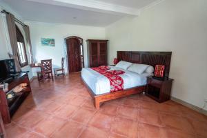- une chambre avec un lit et une télévision dans l'établissement Dzawani Ubud, à Tampaksiring
