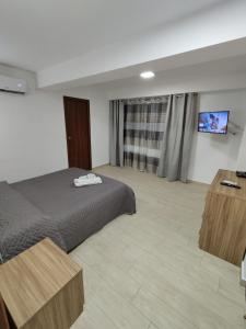 a hotel room with a bed and a flat screen tv at La Penisola in Santa Maria La Carità
