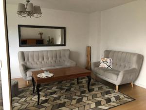 uma sala de estar com um sofá e uma mesa de centro em Dunajec Home 