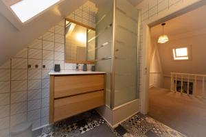a bathroom with a sink and a toilet in a room at Camelia, un charme Montois in Mons
