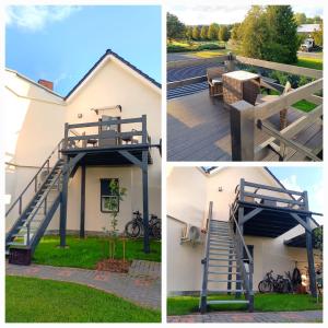 un collage de tres fotos de una casa con una escalera en Haus beim Schloß, en Woldegk